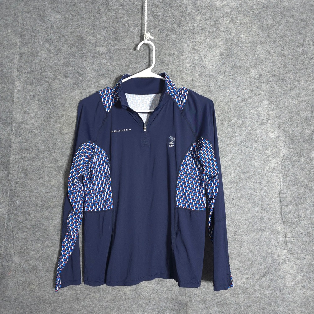 Rohnisch Quarter Zip Pullover Womens M Navy Geometric Trim Active Performance